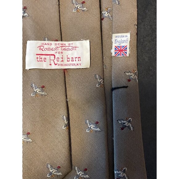 Vintage 60s Robert Talbott Hand Sewn Tan Tie with Duck Embroidery - Picture 4 of 4